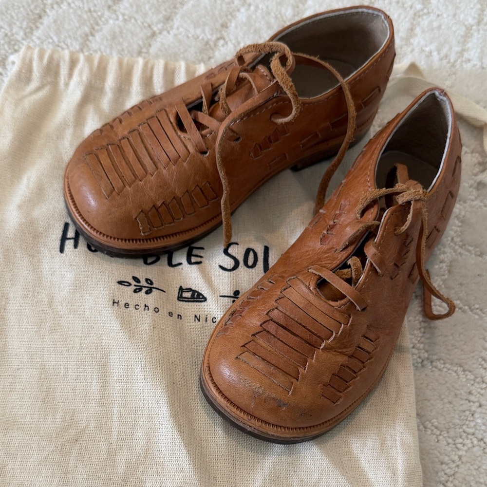 Kids Handmade Brown Leather Huarache Lace-Up Shoes